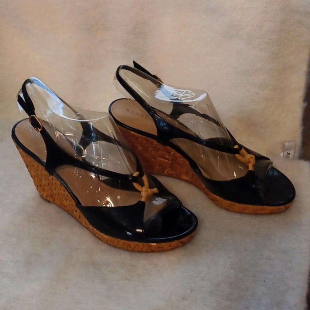 Black Wedge Heel Platform Sandals